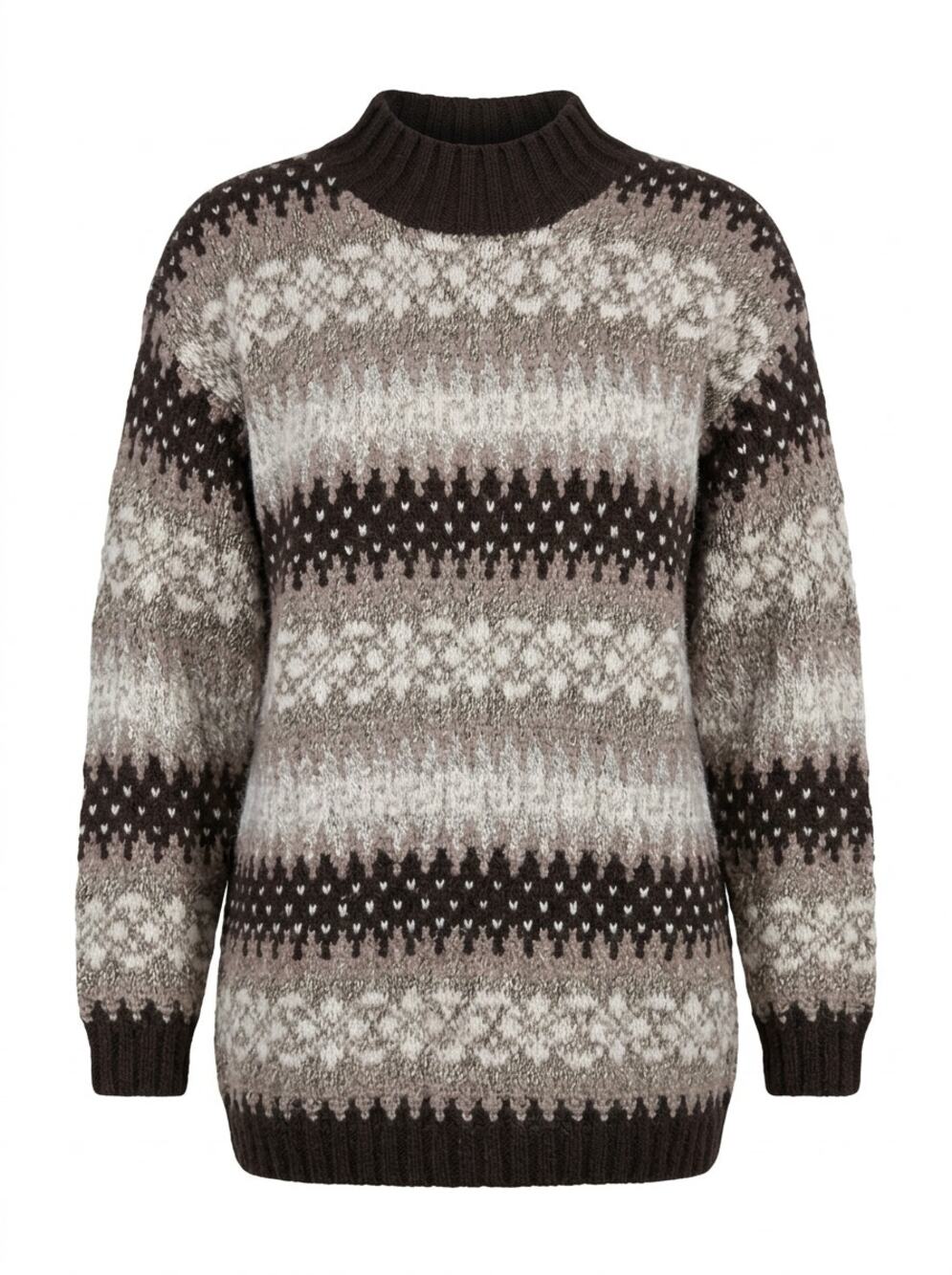Jones New York Sport Silk Blend Fair Isle Mock Neck Sweater Women Size L